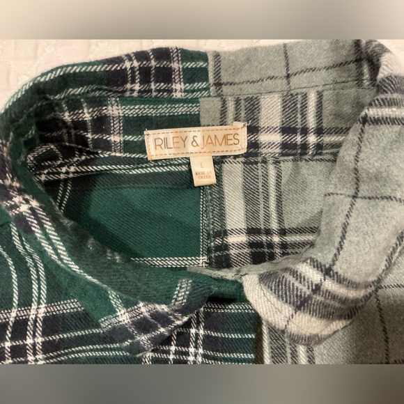 Riley & James Two Tone Green Plaid Button Front Cropped Shirt L - Picture 4 of 13